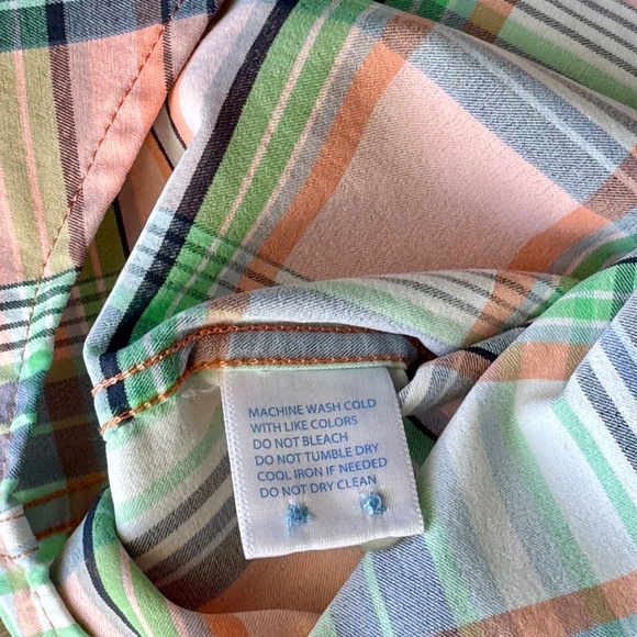 Southern Tide Medium Performance Stretch Collared Shirt Peach Green Plaid - Picture 6 of 14